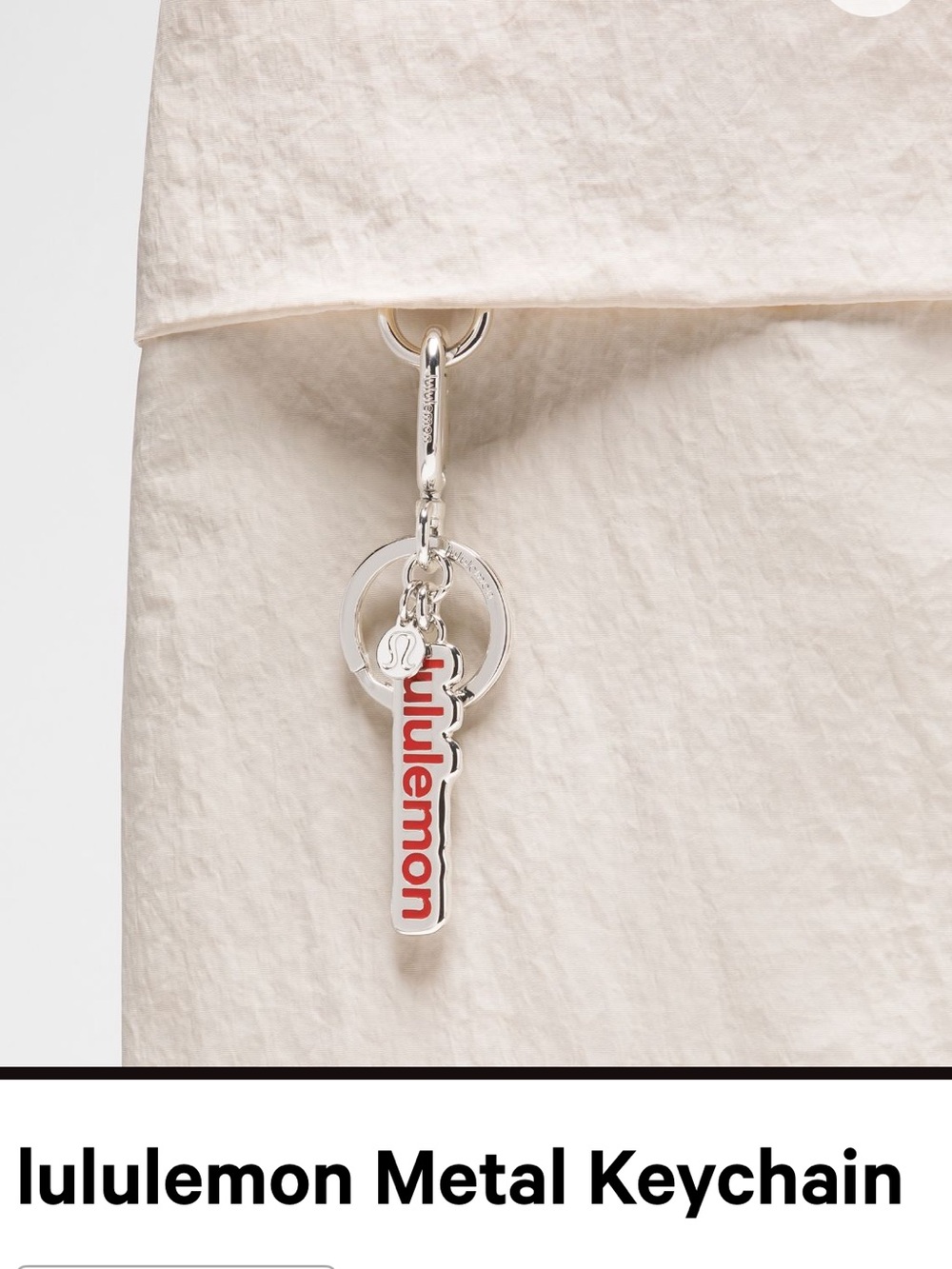 lululemon athletica Silver Keyring with Red Logo Charm NWT